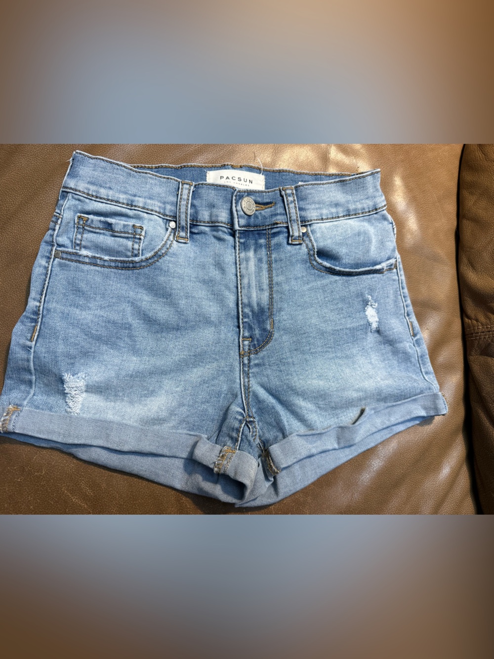 PacSun Denim Cuffed High-Rise Women’s Shorts — Light Blue
